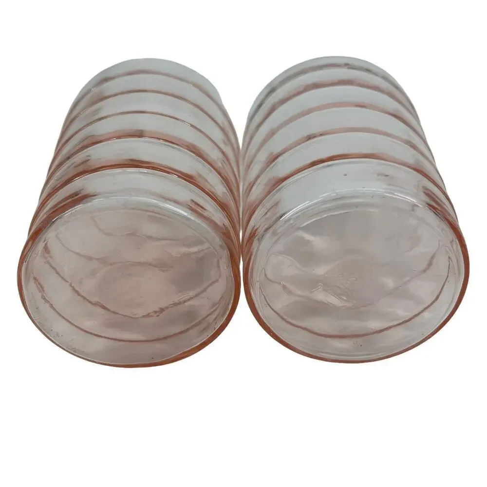 Vintage Anchor Hocking Block Optic Tumbler Glasses Pink Depression‎ Glass